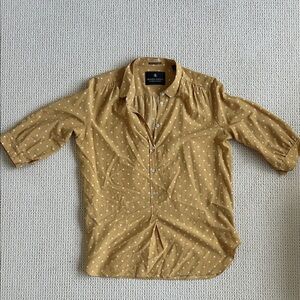 Maison Scotch Mustard Polka Dot Silk Cotton Blend Shirt